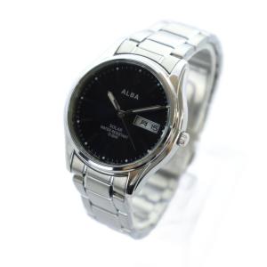 SEIKO アルバ ALBA 腕時計 ウォッチ ソーラー カレンダー付き 黒文字盤 ロゴ シルバー色 V158-0AX0