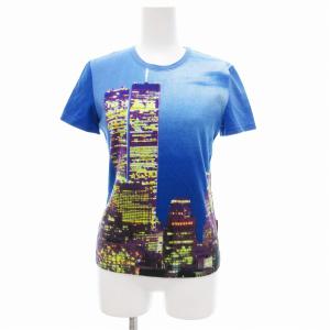 Tシャツ 半袖 総柄 ビーズ プリント 0 青 ブルー /JS GY11