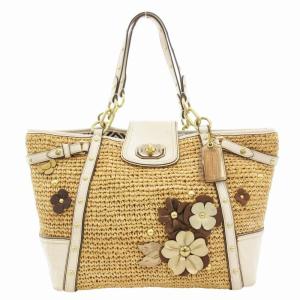 16763 フローラル エンベリッシュド ストロー ナタリー かごバッグ トート フラワーモチーフ レザー