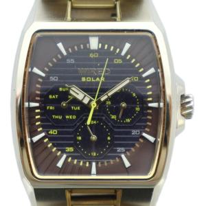 ワイアード WIRED 腕時計 ウォッチ ソーラー クロノグラフ 黒文字盤 ロゴ ゴールド色 V14J-0BA0