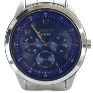 ワイアード WIRED 腕時計 ウォッチ ソーラー 青文字盤 ロゴ クロノグラフ シルバー色 V14J-0CL0