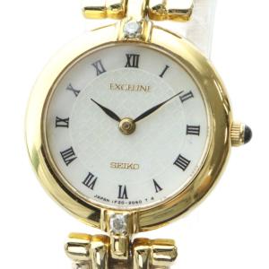 ジャンク品 エクセリーヌ EXCELINE 腕時計 ウォッチ クォーツ ローマン 白文字盤 ゴールド色