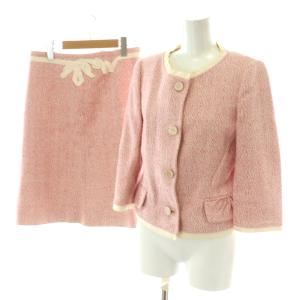 セットアップ 上下2点セット ツイードジャケット ノーカラー タイトスカート ショート ミドル ハーフ