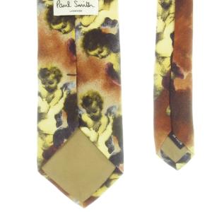 PAUL SMITH ネクタイ レギュラー ワイド シルク 絹 天使 エンジェル 絵画 総柄 茶 ブラウン /AH3 GY17