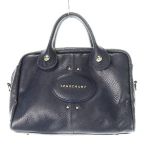 クアドリ ハンドバッグ 2way ショルダーバッグ レザー 革 ロゴ 紺 ネイビー /CK20 GY17