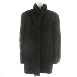 銀サガ ファーコート ミドル ハーフ ブラックミンクファー 毛皮 総裏地 15号 大きいサイズ 黒 ブラック