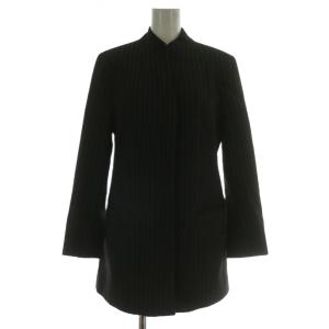 ノーカラージャケット ウール シングル ストライプ 比翼ボタン 42 M 黒 ブラック /XZ GY11