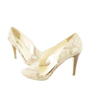 DIANA オープントゥパンプス ハイヒール レザー 革 パイソン型押し 22.5 ベージュ /CK11 GY18