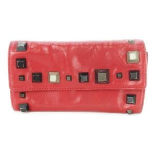 長財布 ロングウォレット 小銭入れあり レザー 革 キューブスタッズ ロゴ刻印 赤 レッド /CK30