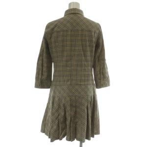 BURBERRY BLUE LABEL ワンピース シャツ 七分袖 ひざ丈 プリーツ ノバチェック 総柄 ベルト 38 M ベージュ E1J09-136-45