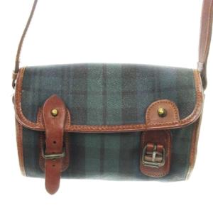 ショルダーバッグ レザー ベルトデザイン ブラックウォッチ ロゴプレート 青 ブルー /MN3 GY11