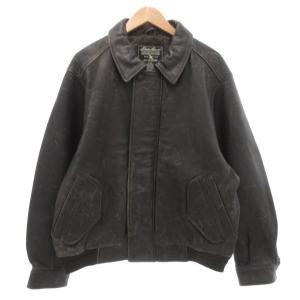 レザージャケット 革ジャン ブルゾン ジップアップ L 茶 ブラウン /JS GY18