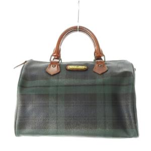 ハンドバッグ ミニボストン PVC レザー 革 ロゴプレート ブラックウォッチ チェック 緑 グリーン
