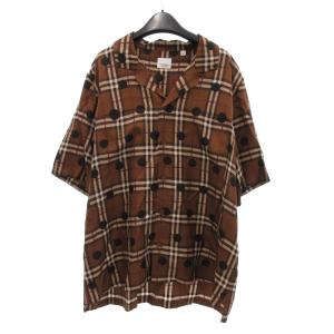 ENGLAND オープンカラーシャツ チェック柄 シルク M ブラウン