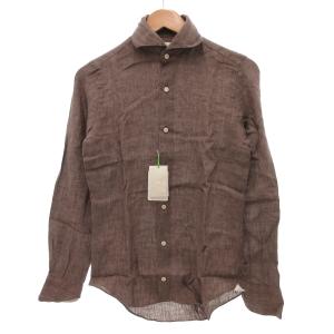 タグ付き シャツ 長袖 シアー 麻 リネン 36 茶 ブラウン /JS GY99