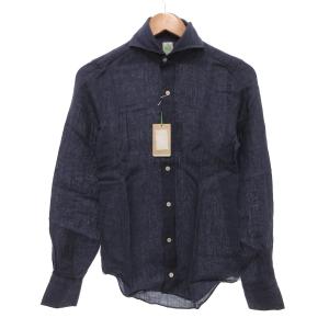 タグ付き シャツ 長袖 シアー 麻 リネン 36 紺 ネイビー /JS GY99