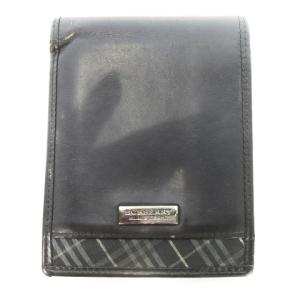 二つ折り財布 ウォレット 小銭入れあり レザー 革 キャンバス チェック ロゴ 黒 ブラック /CK31