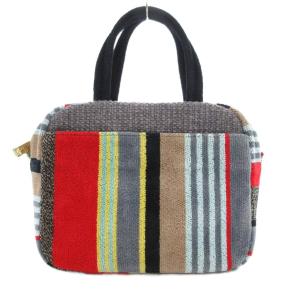 FEILER ハンドバッグ ストライプ シェニール織 黒 ブラック グレー マルチカラー /UO