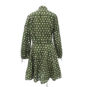 POLO RALPH LAUREN ワンピース 長袖 ひざ丈 シャツワンピース リボン 総柄 花がら 2 緑 グリーン /JS GY18