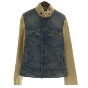 ハラコ 切替 デニム ジャケット 48 ブルー ホワイト
