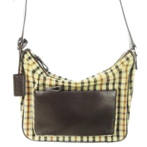 ショルダーバッグ キャンバス レザー 革 ロゴ型押し チェック ベージュ 茶 ブラウン /CK25 GY18