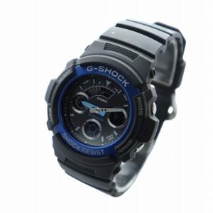CASIO G-SHOCK 腕時計 ウォッチ クォーツ アナデジ カレンダー付き クロノグラフ ロゴ 黒文字盤 黒 ブラック AW-591