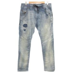 KROOLEY ジョグジーンズ デニムパンツ スキニー ストレッチ ダメージ加工 32 インディゴブルー