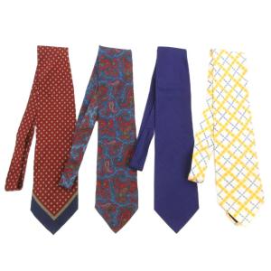 4本セット ネクタイ 総柄 シルク 赤 レッド 紺 ネイビー 黄 イエロー /AE GY18