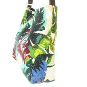 FEILER ハンドバッグ ワンショルダー シュニール織り パイル レザー 革 リゾート ボタニカル リーフ 緑 グリーン