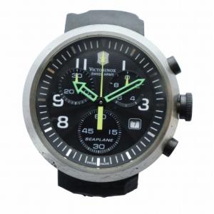 腕時計 ウォッチ クォーツ カレンダー付き クロノグラフ 黒文字盤 シルバー色 V.25075 GY18