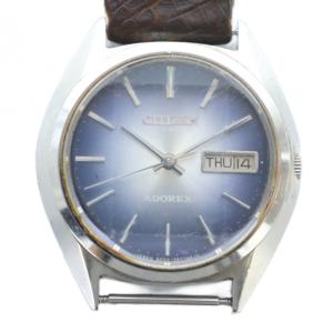 腕時計 ウォッチ 自動巻き カレンダー付き 青文字盤 レザーベルト シルバー色 4-385195 GY11