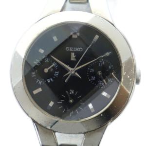 ルキア lk 腕時計 ウォッチ クォーツ カットガラス クロノグラフ 黒文字盤 シルバー色 5Y89-0A70