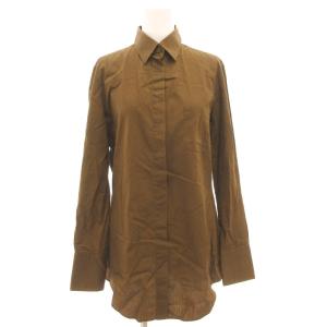 長袖シャツ ブラウス 比翼 シェルボタン 40 茶 ブラウン /GV GY18
