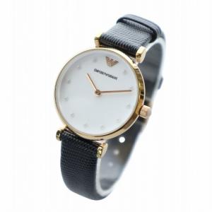EMPORIO ARMANI 腕時計 ウォッチ クォーツ 白文字盤 ロゴ レザーベルト ゴールド色 AR-11270 GY11 /MQ