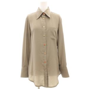 長袖シャツ ブラウス デザインステッチ シェルボタン 40 カーキ /GV