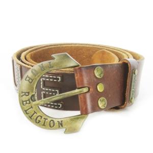 レザーベルト ハトメ ロゴ 刺繍 茶 ブラウン /AO5 GY11