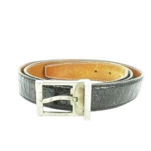 ベルト スクエアバックル ロゴ ベルト社外製 型押しレザー シルバーカラー 黒 ブラック /AH6 GY11