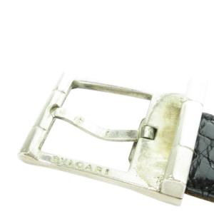 BVLGARI ベルト スクエアバックル ロゴ ベルト社外製 型押しレザー シルバーカラー 黒 ブラック /AH6 GY11