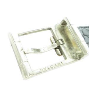 BVLGARI ベルト スクエアバックル ロゴ ベルト社外製 型押しレザー シルバーカラー 黒 ブラック /AH6 GY11