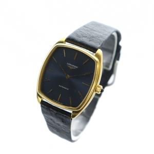 Longines ジャンク品 腕時計 自動巻き スクエア レザーベルト 黒文字盤 ゴールドカラー G45-3617