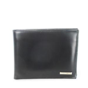 二つ折り財布 ウォレット 小銭入れあり レザー 革 ロゴプレート ツヤ 黒 ブラック /CK28 GY18