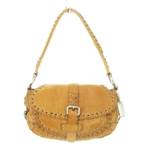 ハンドバッグ ワンハンドル レザー ベルトデザイン レースアップ ロゴ チャーム 茶 ブラウン /MN6