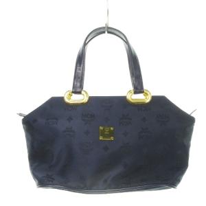 ハンドバッグ ナイロン ジャガード 総柄 ロゴ プレート 青 ブルー /MN7 GY18