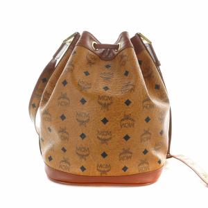 MCM ショルダーバッグ 斜めがけ レザー ロゴ 総柄 PVC レザー 茶 ブラウン GY18 /MQ