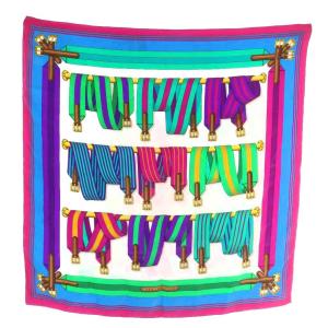 カレ90 J.METZ Les Sangles サスペンダーベルト スカーフ 絹 シルク 総柄 ロゴ マルチカラー