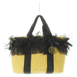 かごバッグ トートバッグ 天然素材 チュール リボン チャーム F 黒 ブラック /CK14 GY18