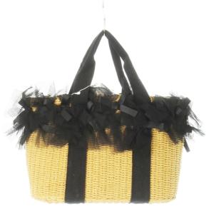 LANVIN en Bleu かごバッグ トートバッグ 天然素材 チュール リボン チャーム F 黒 ブラック /CK14 GY18