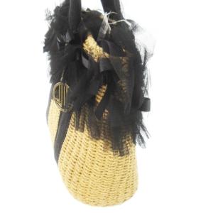 LANVIN en Bleu かごバッグ トートバッグ 天然素材 チュール リボン チャーム F 黒 ブラック /CK14 GY18