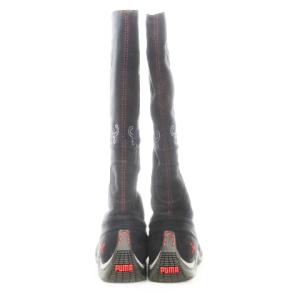 PUMA ロングブーツ スニーカーブーツ スエード ウエスタン 刺繍 ロゴ ドローコード 24cm 黒 ブラック