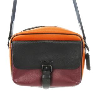 ショルダーバッグ レザー 革 配色 切替 ロゴ バックル 黒 ブラック オレンジ C5400 /CK31